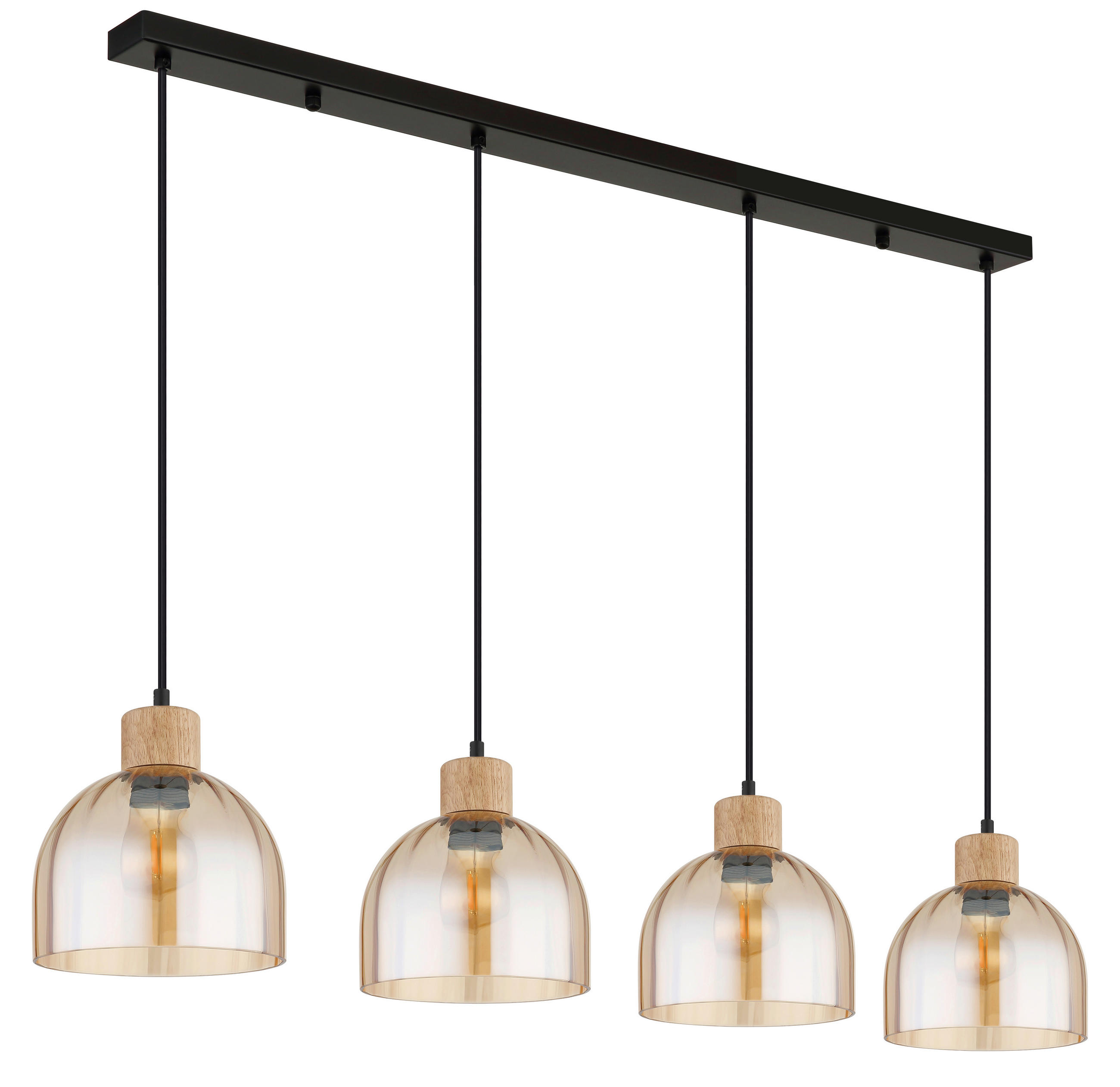 HÄNGELEUCHTE Swanson 113/20 cm  - Bernsteinfarben/Schwarz, Design, Glas/Holz (113/20cm) - Globo