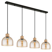 HÄNGELEUCHTE Swanson 113/20 cm  - Bernsteinfarben/Schwarz, Design, Glas/Holz (113/20cm) - Globo