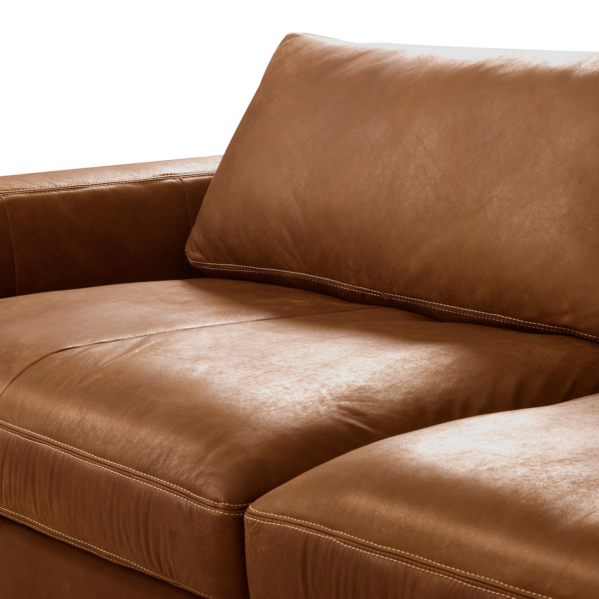 3-SITZER-SOFA  in Echtleder Cognac   - Cognac/Beige, Design, Leder/Kunststoff (300/85/123cm) - Livetastic