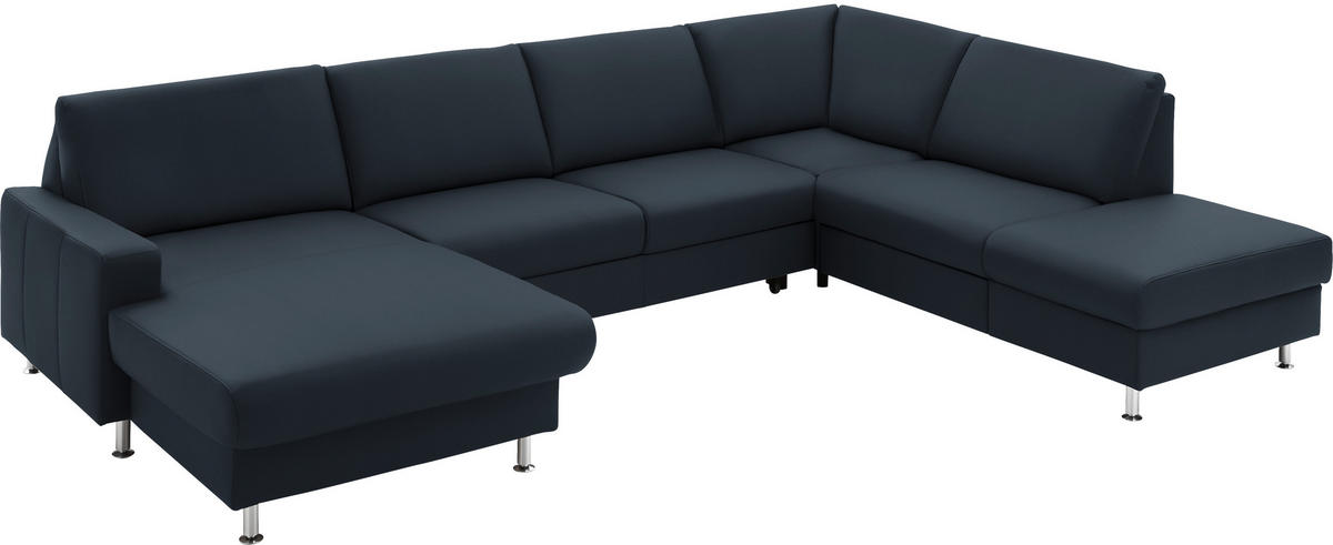 WOHNLANDSCHAFT in Echtleder Dunkelblau  - Alufarben/Dunkelblau, Design, Leder/Metall (165/339/233cm) - Beldomo Premium