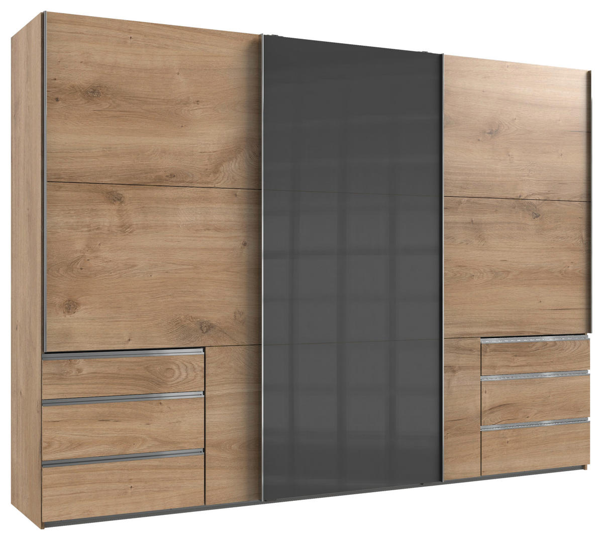 SCHWEBETÜRENSCHRANK in Grau, Eichefarben  - Chromfarben/Eichefarben, Modern, Holzwerkstoff (300/216/65cm) - MID.YOU