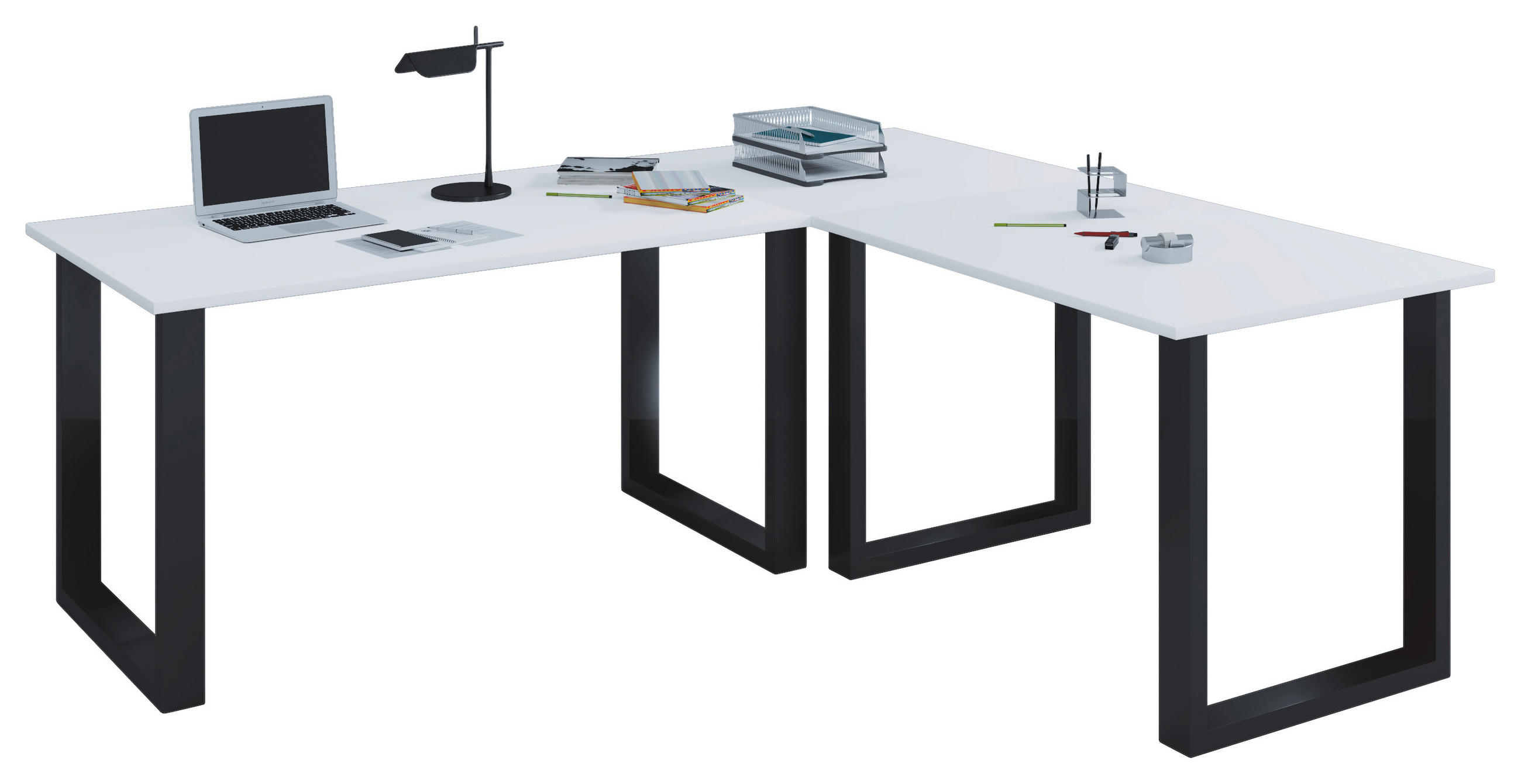 ECKSCHREIBTISCH 160/80/76 cm  in Schwarz, Weiß  - Schwarz/Weiß, MODERN, Holzwerkstoff/Metall (160/80/76cm) - MID.YOU