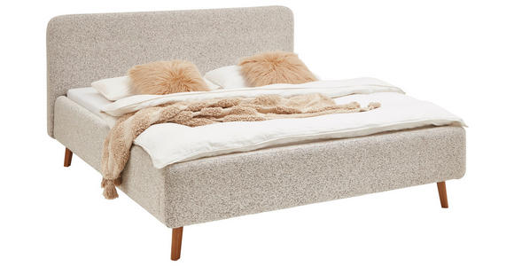 POLSTERBETT gepolstertes Kopfteil, Lattenrost, Bettkasten Beige 160/200 cm  - Eichefarben/Birkefarben, Design, Holz/Textil (160/200cm) - Xora