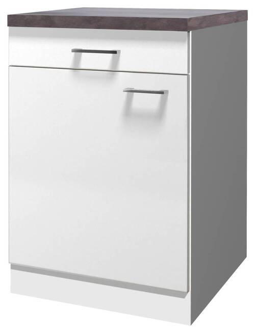 KÜCHENUNTERSCHRANK 60/85/60 cm  in Weiß  - Graubraun/Alufarben, KONVENTIONELL, Holzwerkstoff/Kunststoff (60/85/60cm) - FlexWell