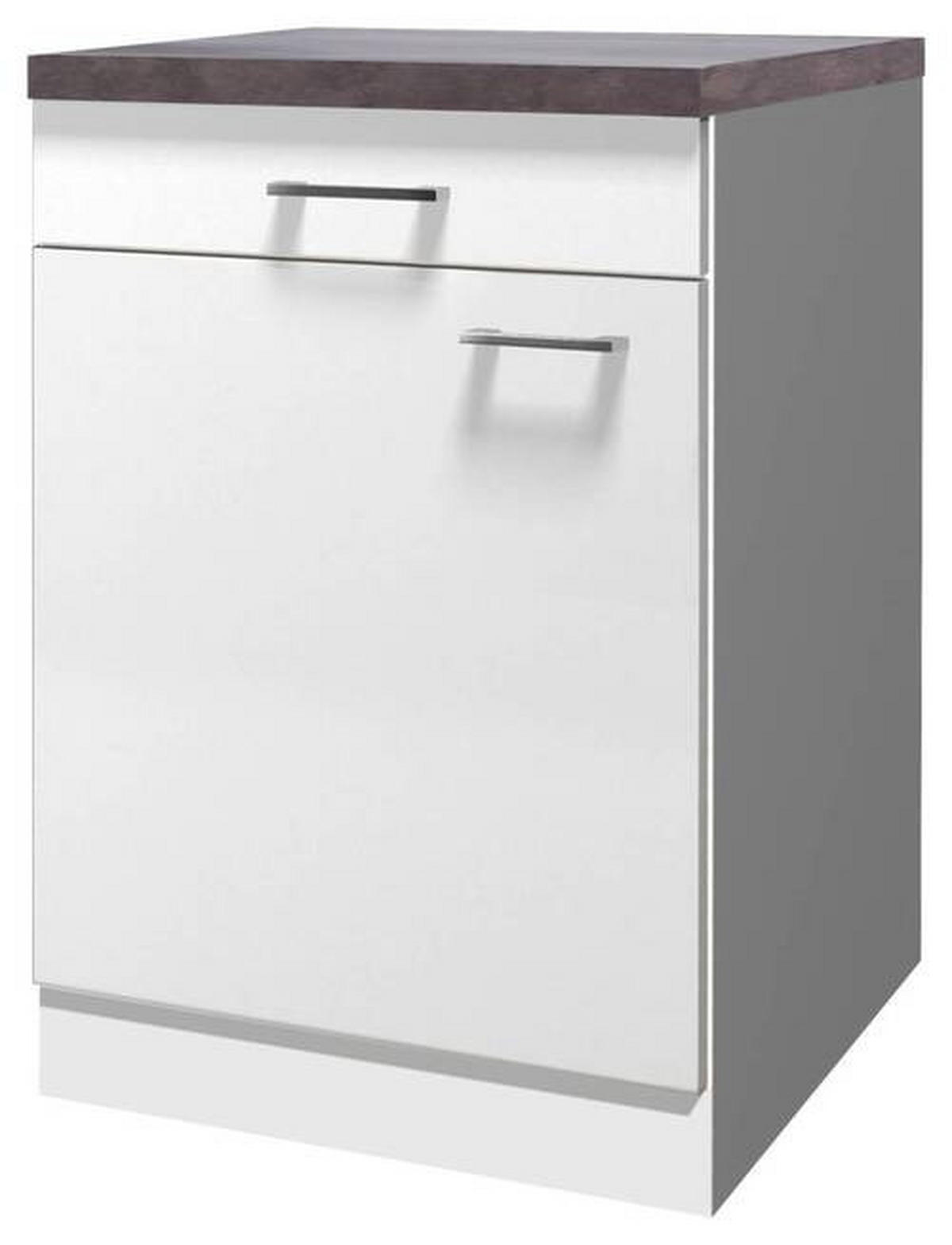 KÜCHENUNTERSCHRANK 60/85/60 cm  in Weiß  - Graubraun/Alufarben, KONVENTIONELL, Holzwerkstoff/Kunststoff (60/85/60cm) - FlexWell