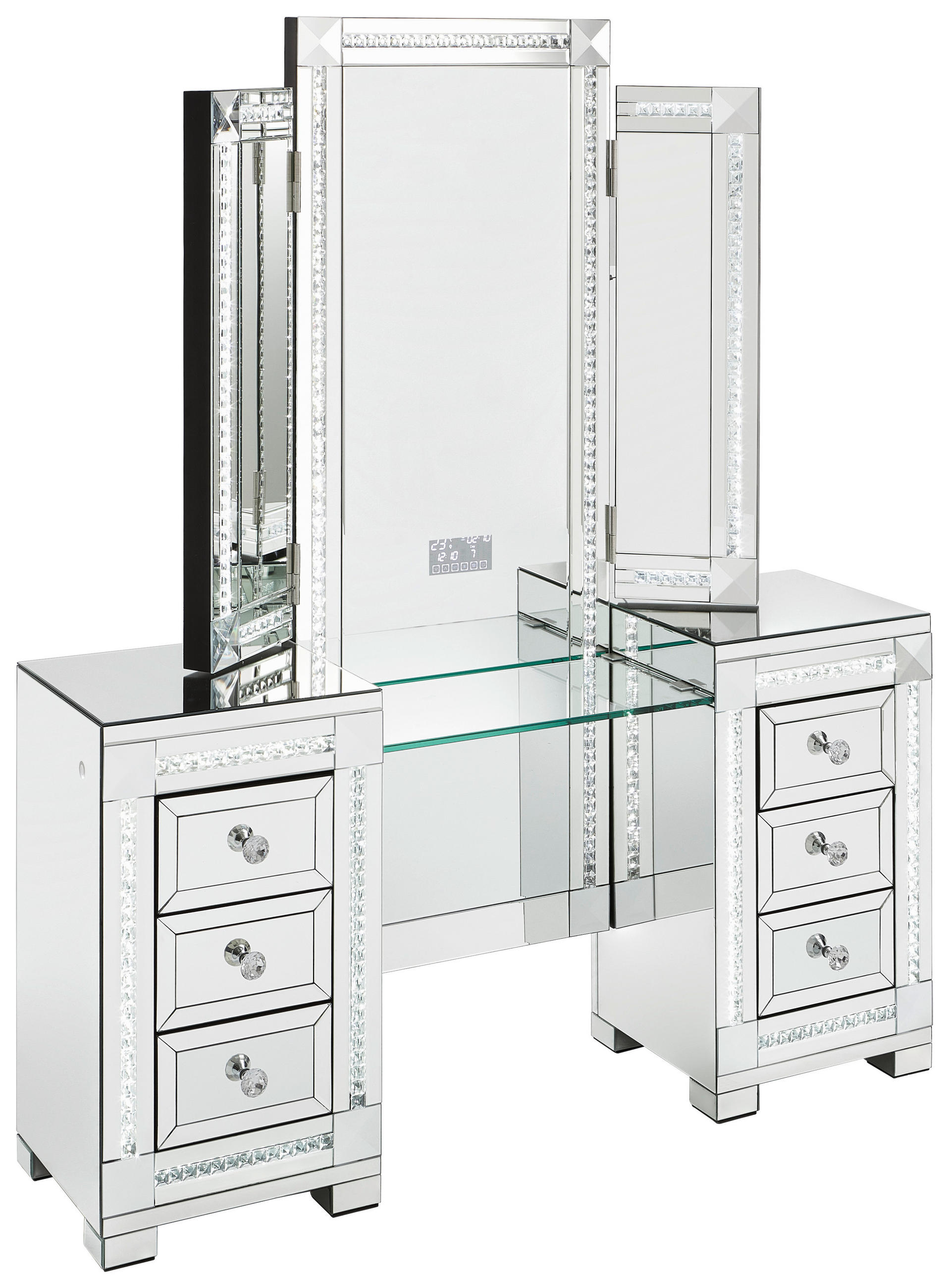 SMINKASZTAL ezüstszínű  - ezüstszínű/átlátszó, Design, faalapú anyag/Üveg (151/40,5/183cm) - Xora