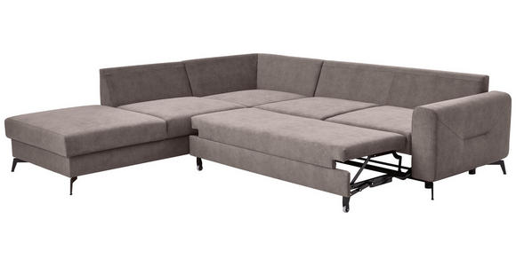 ECKSOFA Greige Chenille Rückenkissen, Bettkasten, Schlaffunktion, Rücken echt, Liegefläche im Originalstoff  - Greige/Schwarz, KONVENTIONELL, Textil/Metall (257/275cm) - Carryhome