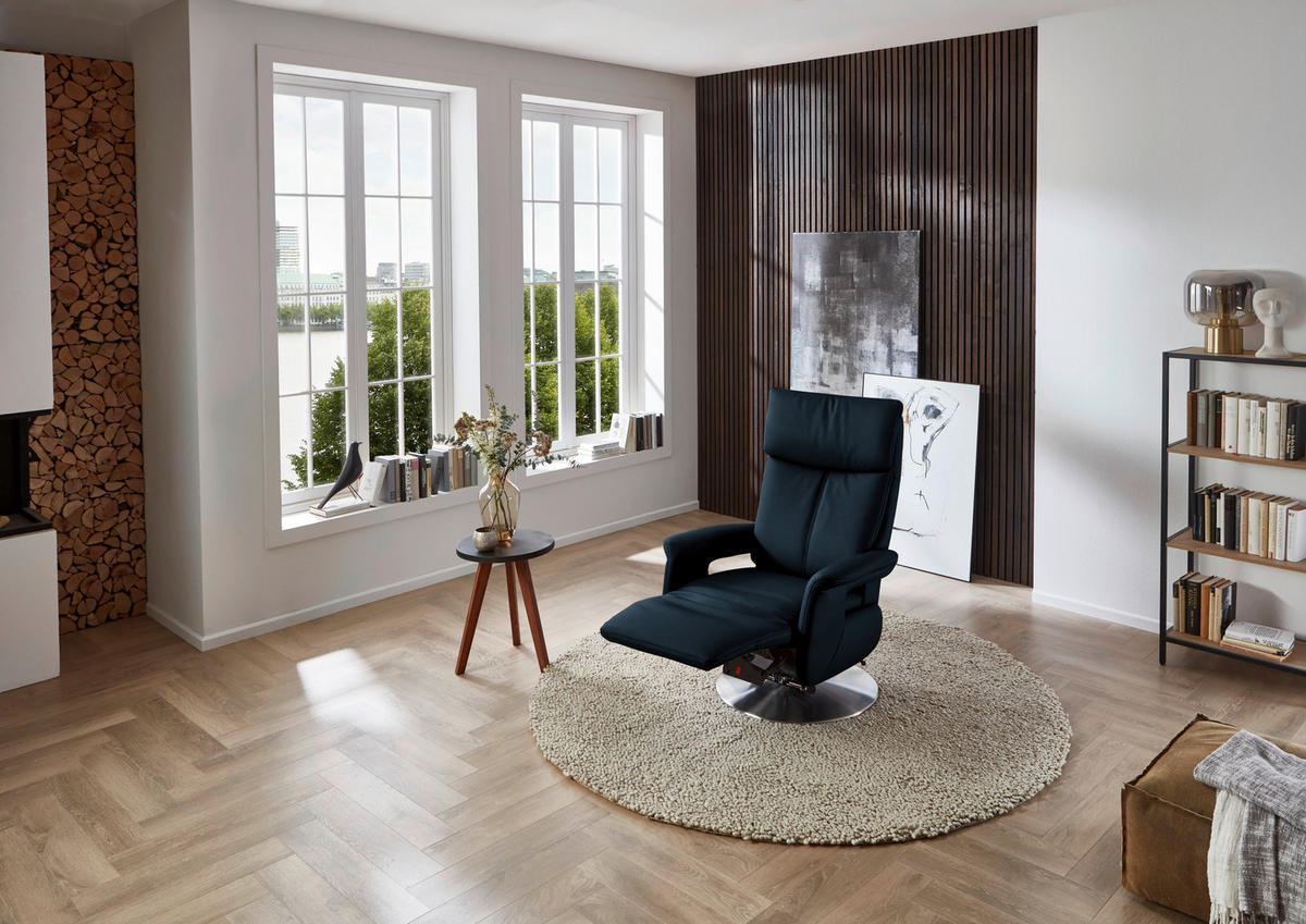 RELAXSESSEL in Leder Dunkelblau  - Edelstahlfarben/Dunkelblau, Design, Leder/Metall (78/112/85cm) - Cantus