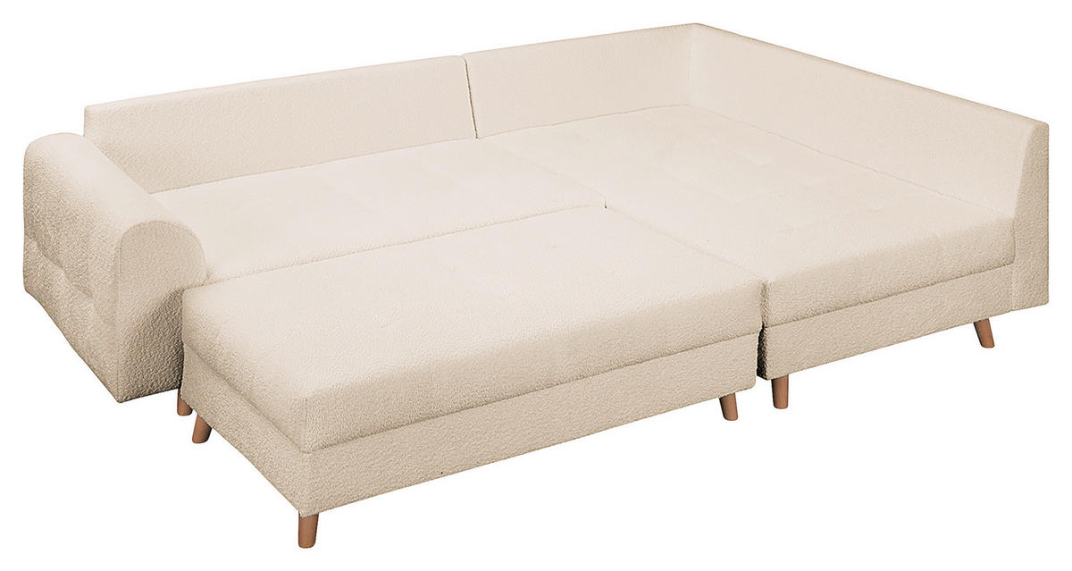 ECKSOFA inkl. Hocker Ariella Weiß Bouclé  - Naturfarben/Weiß, Design, Holz/Textil (231/161cm) - Livetastic