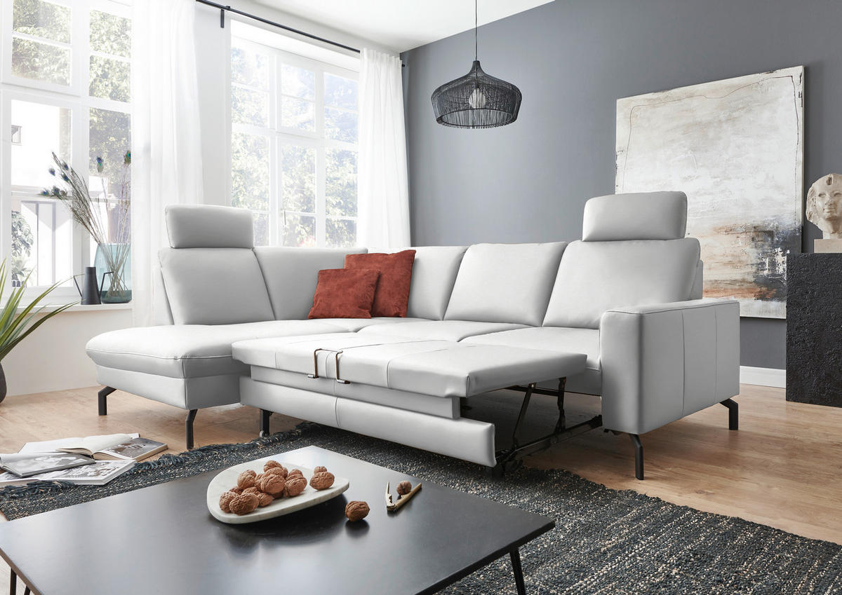 ECKSOFA in Echtleder Weiss  - Weiss/Schwarz, Design, Leder/Metall (194/250cm) - Beldomo Premium