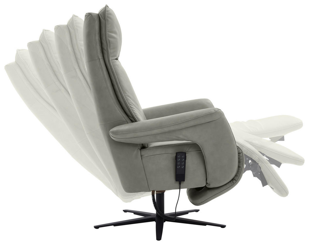 RELAXSESSEL in Leder Grau  - Schwarz/Grau, Design, Leder/Metall (83/123/87cm) - Valdera