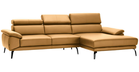 ECKSOFA in Echtleder Senfgelb 295/187 cm - Senfgelb/Schwarz, Design, Leder/Metall (295/187cm) - Novel