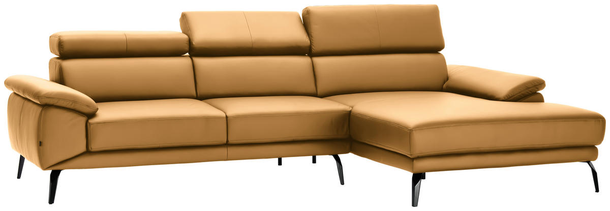 ECKSOFA in Echtleder Senfgelb  - Senfgelb/Schwarz, Design, Leder/Metall (295/187cm) - Novel