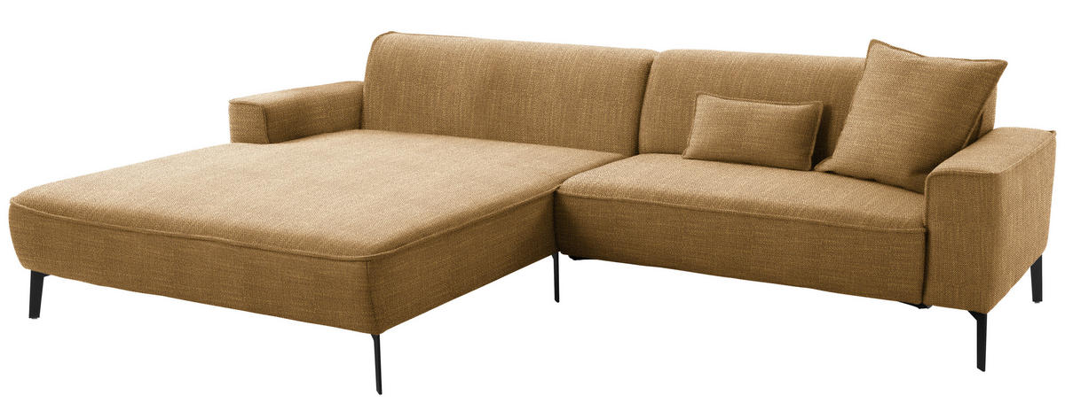 ECKSOFA in Flachgewebe Senfgelb  - Senfgelb/Schwarz, Design, Textil/Metall (190/285cm) - Johann Jakob