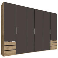 DREHTÜRENSCHRANK  in Graphitfarben, Eichefarben  - Chromfarben/Plankeneiche, MODERN, Holzwerkstoff/Metall (300/216/58cm) - MID.YOU