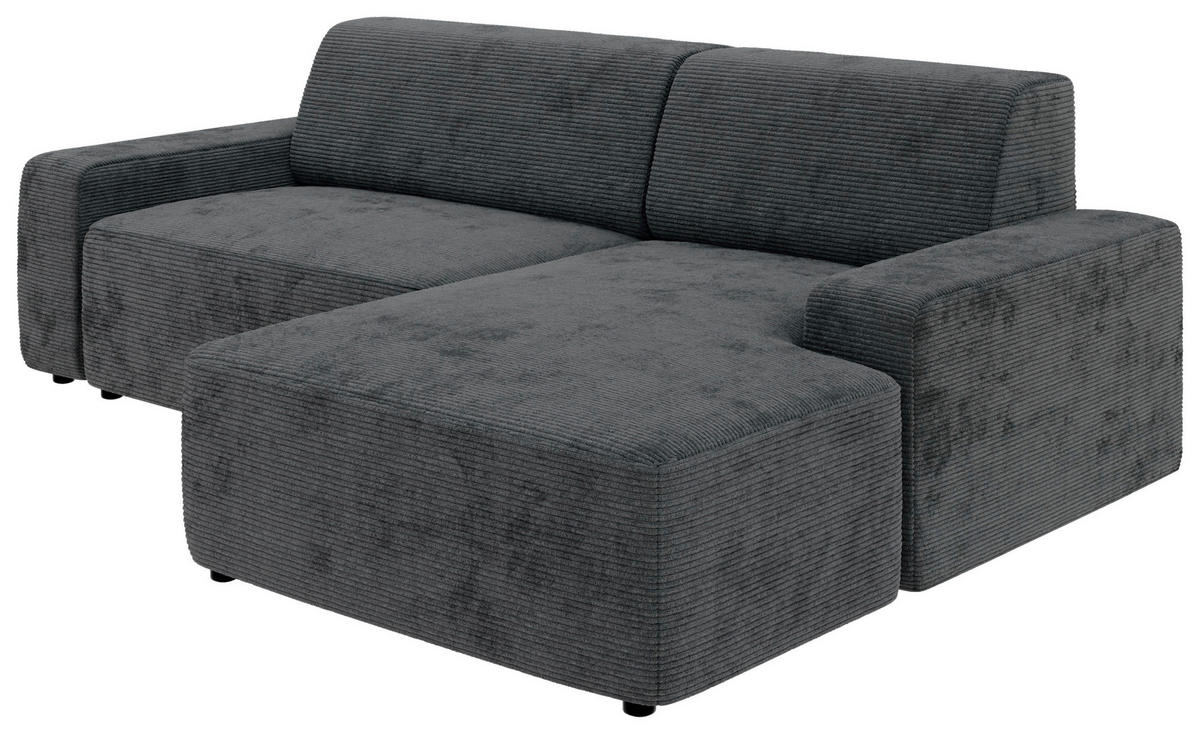 ECKSOFA in Cord Dunkelgrau  - Dunkelgrau/Schwarz, Modern, Kunststoff/Textil (246/162cm) - Trendmanufaktur