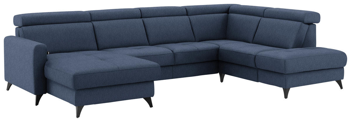 WOHNLANDSCHAFT Flachgewebe Dunkelblau  - Schwarz/Dunkelblau, Konventionell, Textil/Metall (174/333/215cm) - Beldomo System
