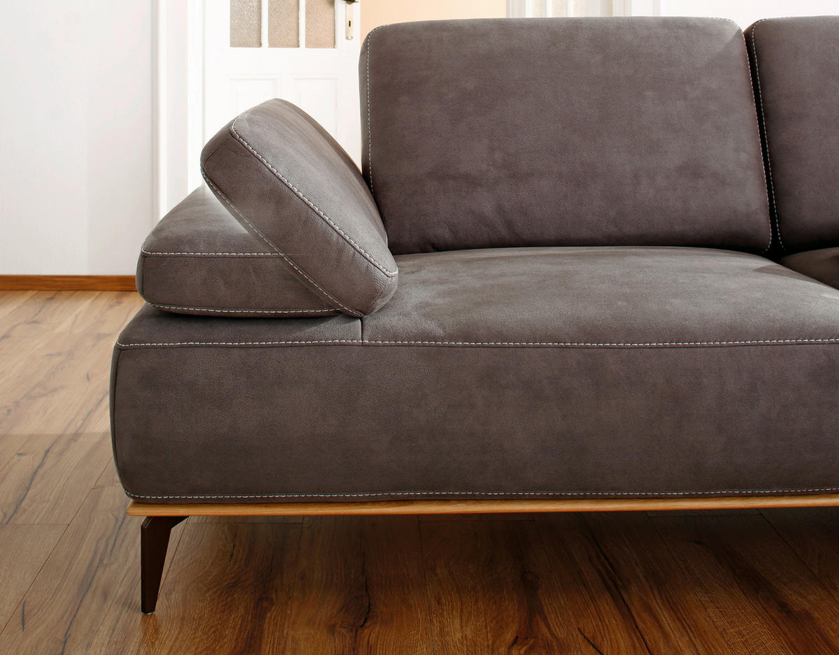 ECKSOFA Mikrofaser Dunkelgrau  - Dunkelgrau/Beige, Natur, Textil/Metall (298/176cm) - Valnatura