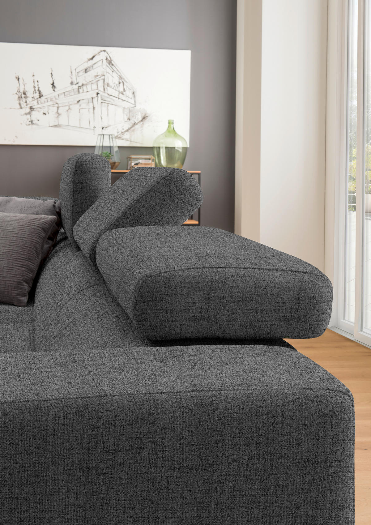 CANAPÉ D'ANGLE in Chenille Grau  - Chromfarben/Grau, Design, Textil (207/301cm) - Xora