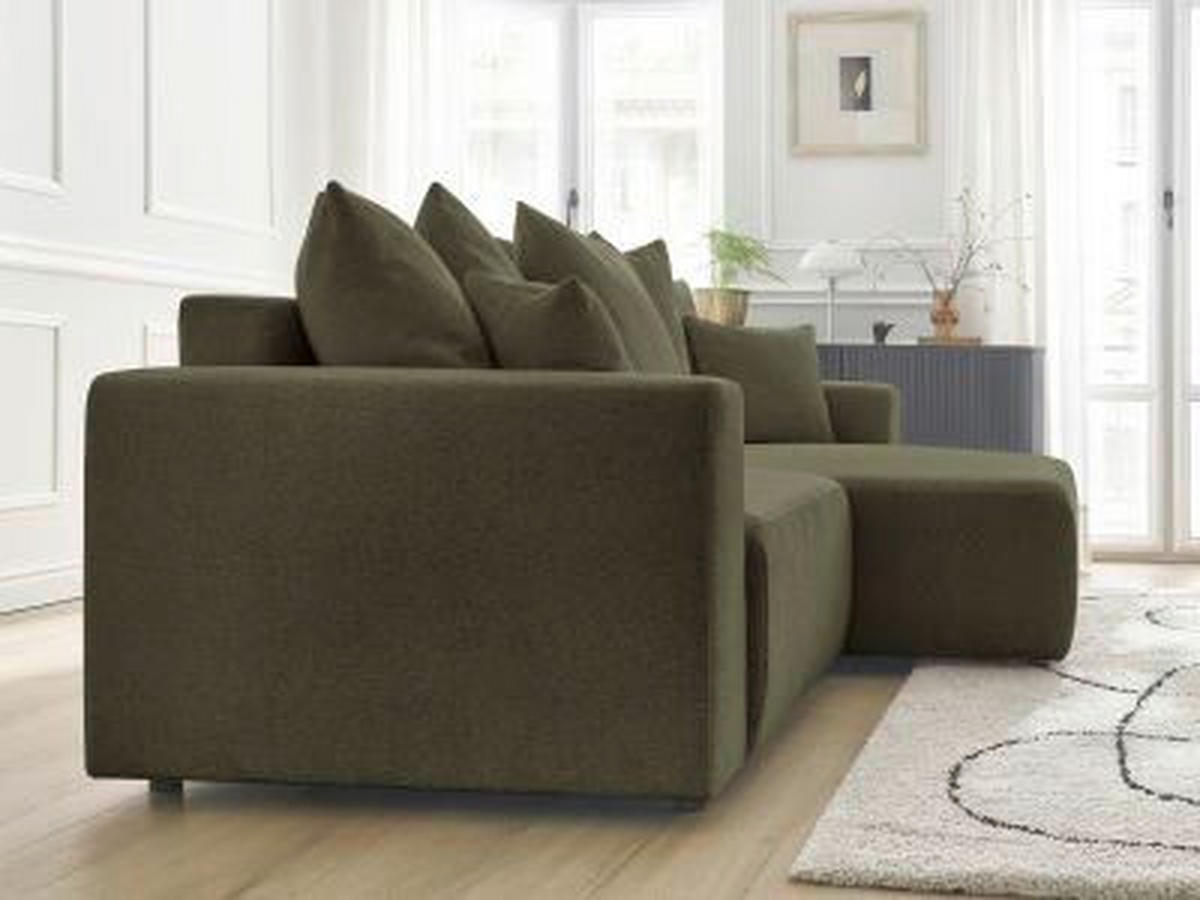 ECKSOFA Ottomane rechts  ATILLA Grün Flachgewebe  - Schwarz/Grün, MODERN, Kunststoff/Textil (244/149cm)