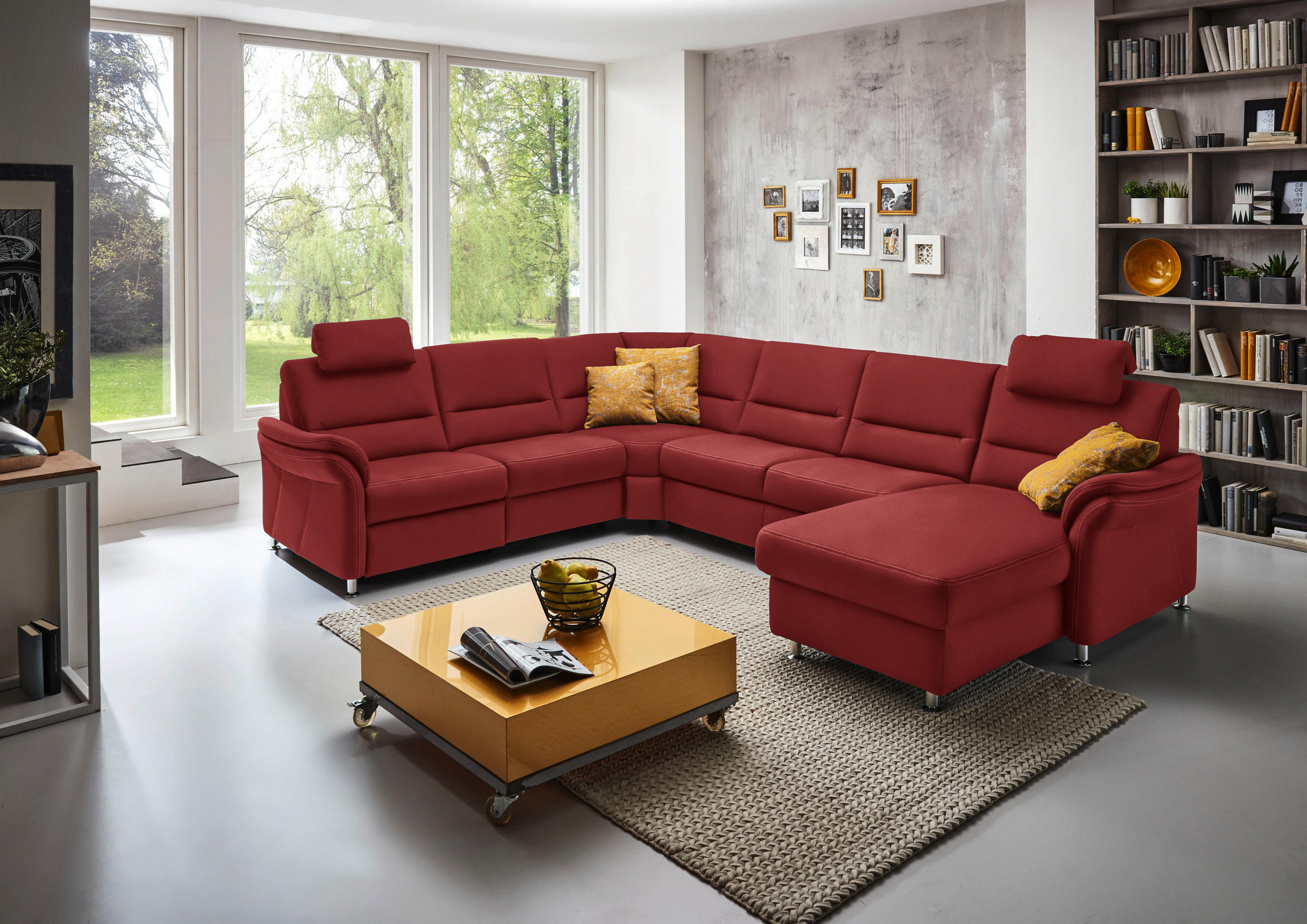 WOHNLANDSCHAFT in Mikrofaser Rot  - Rot/Alufarben, Konventionell, Textil/Metall (262/335/173cm) - Beldomo System
