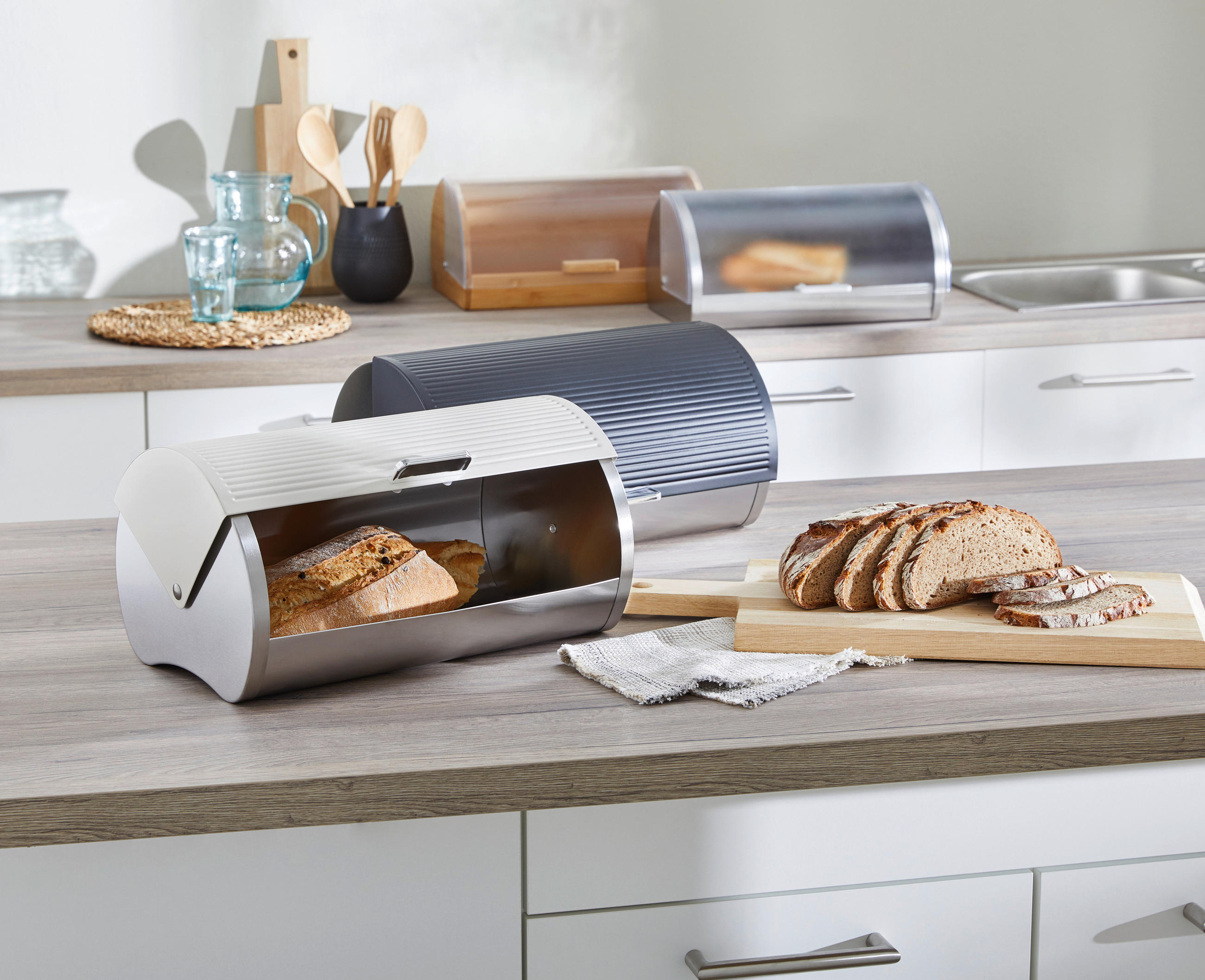 BROTKASTEN - Chromfarben/Edelstahlfarben, Design, Kunststoff/Metall (38,5/25,5/19,7cm) - Homeware Profession.