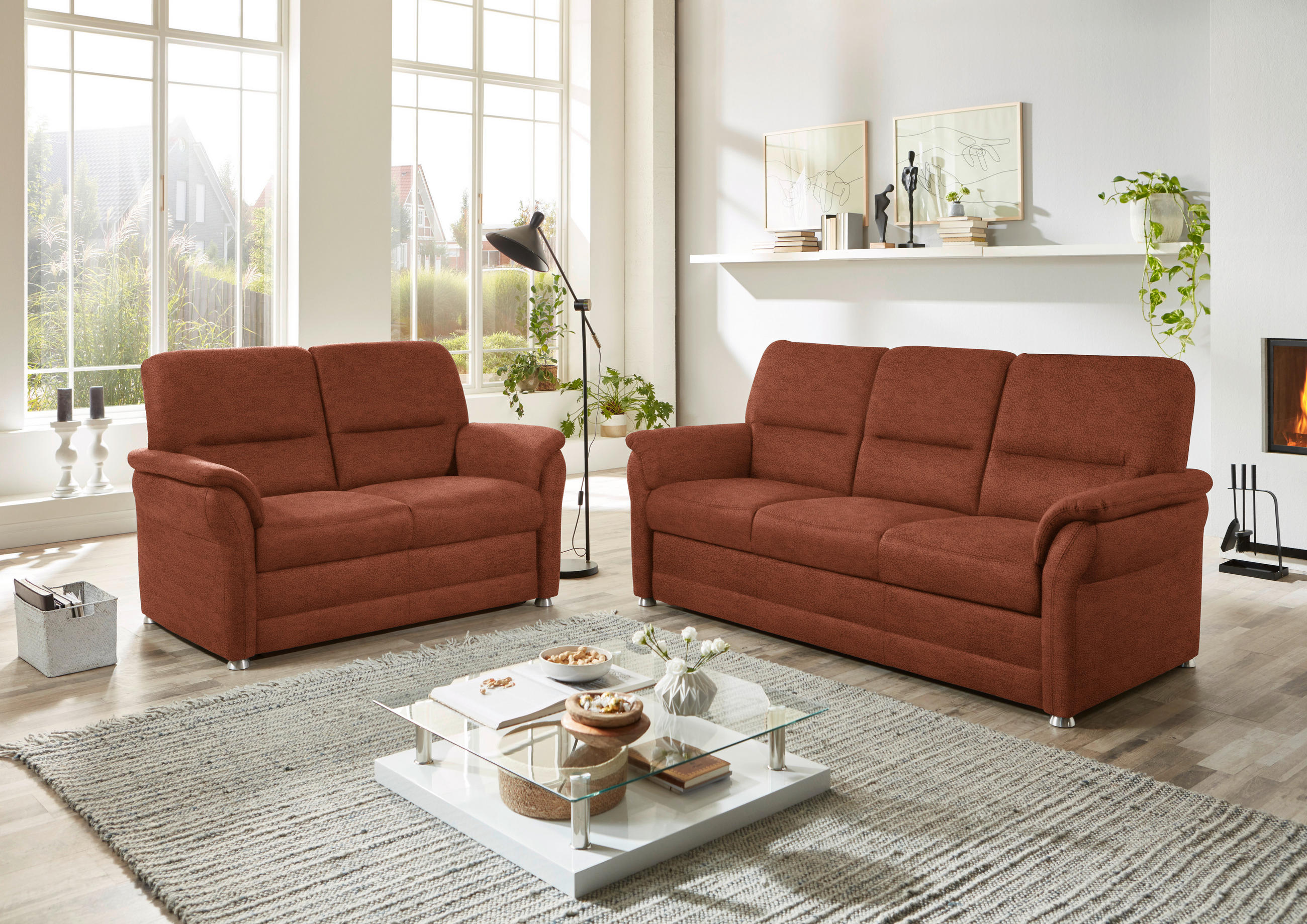 SITZGARNITUR in Mikrofaser Rotbraun  - Rotbraun/Alufarben, Konventionell, Textil/Metall (192/96/89cm) - Beldomo Comfort
