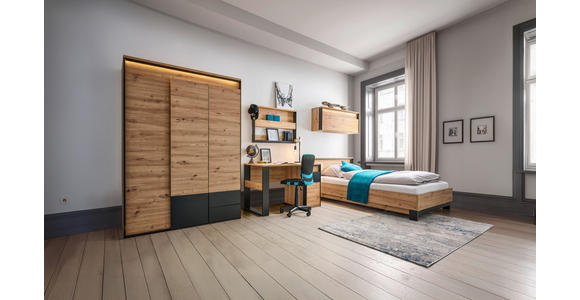 DREHTÜRENSCHRANK  in Schwarz, Eiche Artisan  - Schwarz/Eiche Artisan, KONVENTIONELL, Holzwerkstoff (140/200/55cm) - Voleo