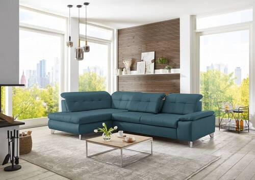 ECKSOFA in Echtleder Blau  - Blau, Basics, Leder/Metall (211/309cm) - Beldomo Speed