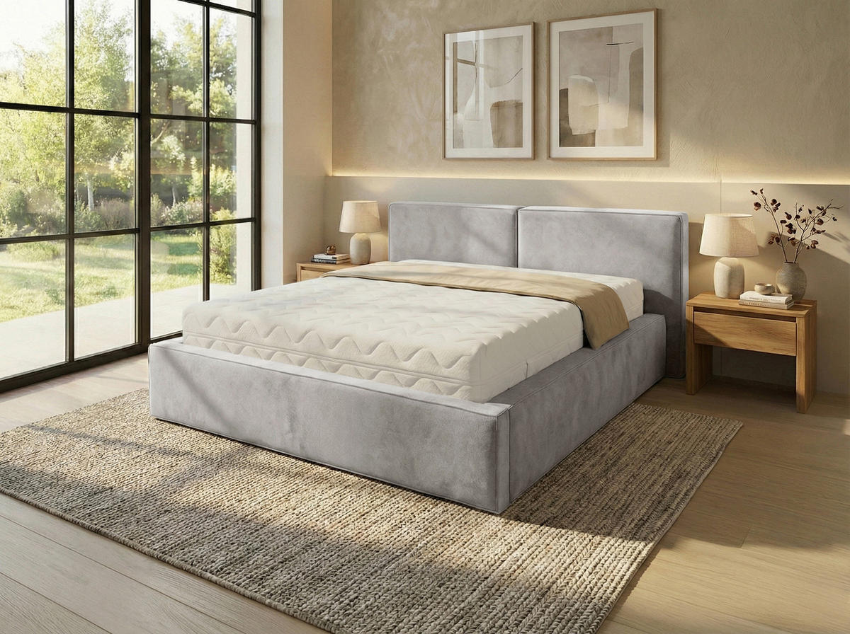POLSTERBETT 180/200 cm,  in Hellgrau, gepolstertes Kopfteil, Lattenrost, Bettkasten,  - Hellgrau/Schwarz, MODERN, Holz/Kunststoff (180/200cm) - Chameo