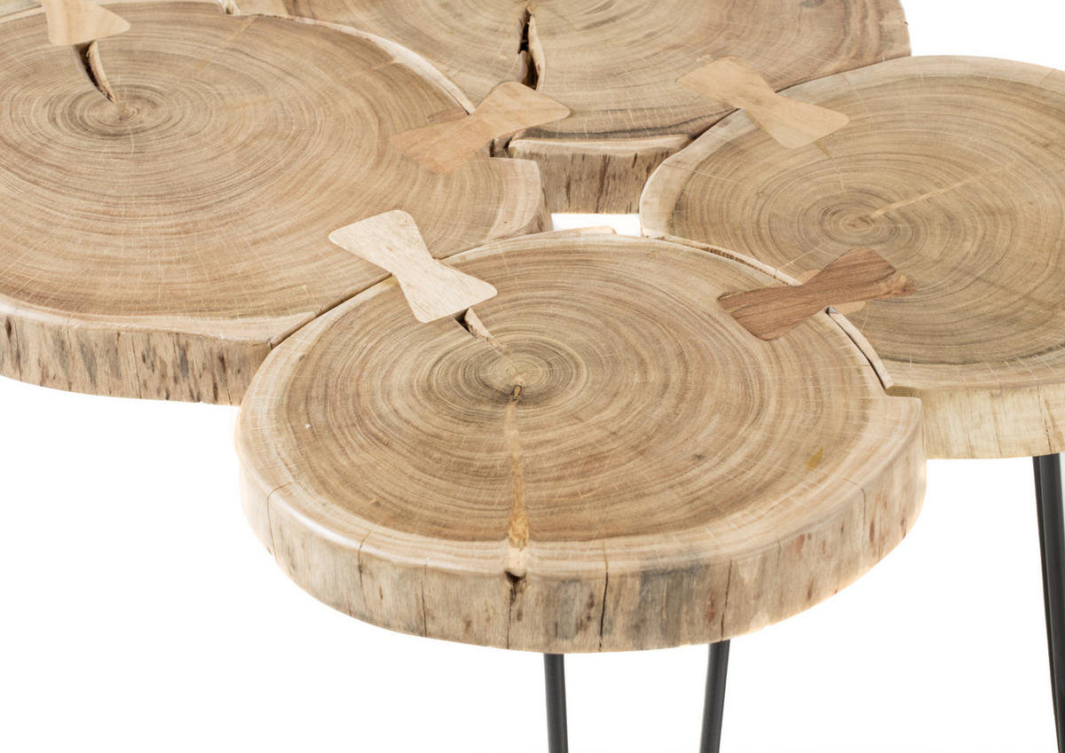 COUCHTISCH Akazie massiv 100/65/45 cm Akaziefarben  - Schwarz/Akaziefarben, Natur, Holz/Metall (100/65/45cm) - Livetastic
