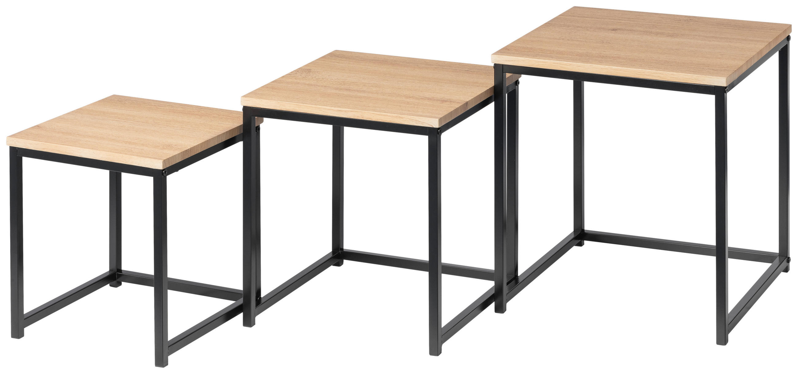 SATZTISCH quadratisch Naturfarben, Schwarz  - Schwarz/Naturfarben, Design, Holzwerkstoff/Metall - MID.YOU