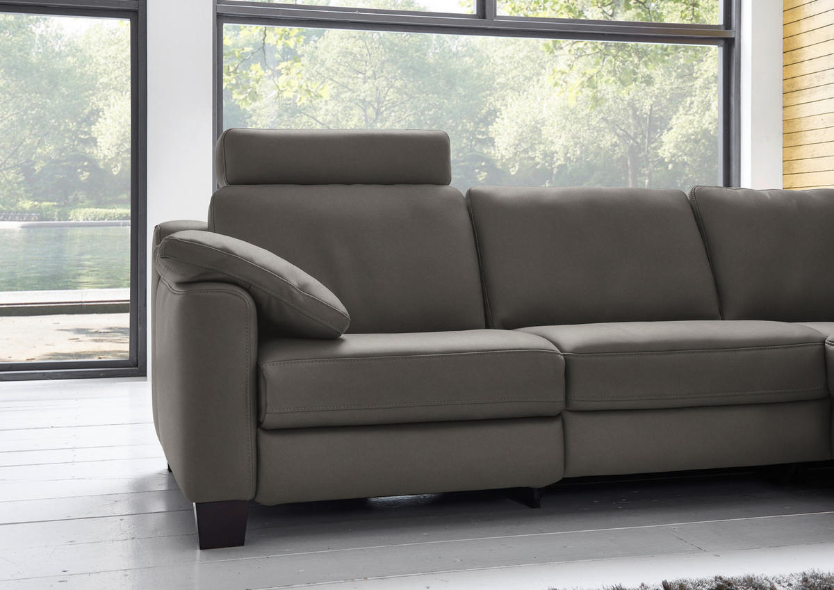 ECKSOFA in Echtleder Graubraun  - Eichefarben/Graubraun, Design, Leder/Holz (259/235cm) - Valdera