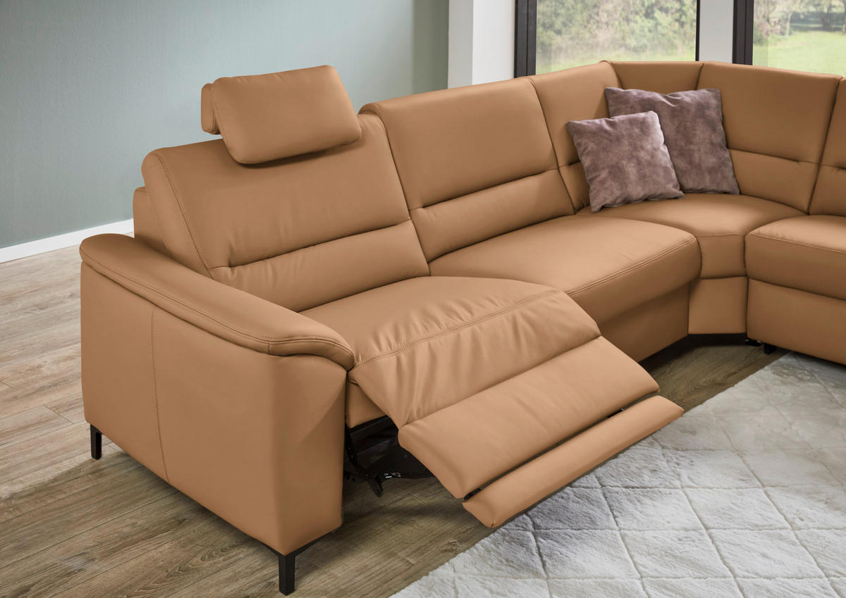 ECKSOFA Echtleder Hellbraun  - Hellbraun/Schwarz, Konventionell, Leder/Metall (290/249cm) - Beldomo Premium