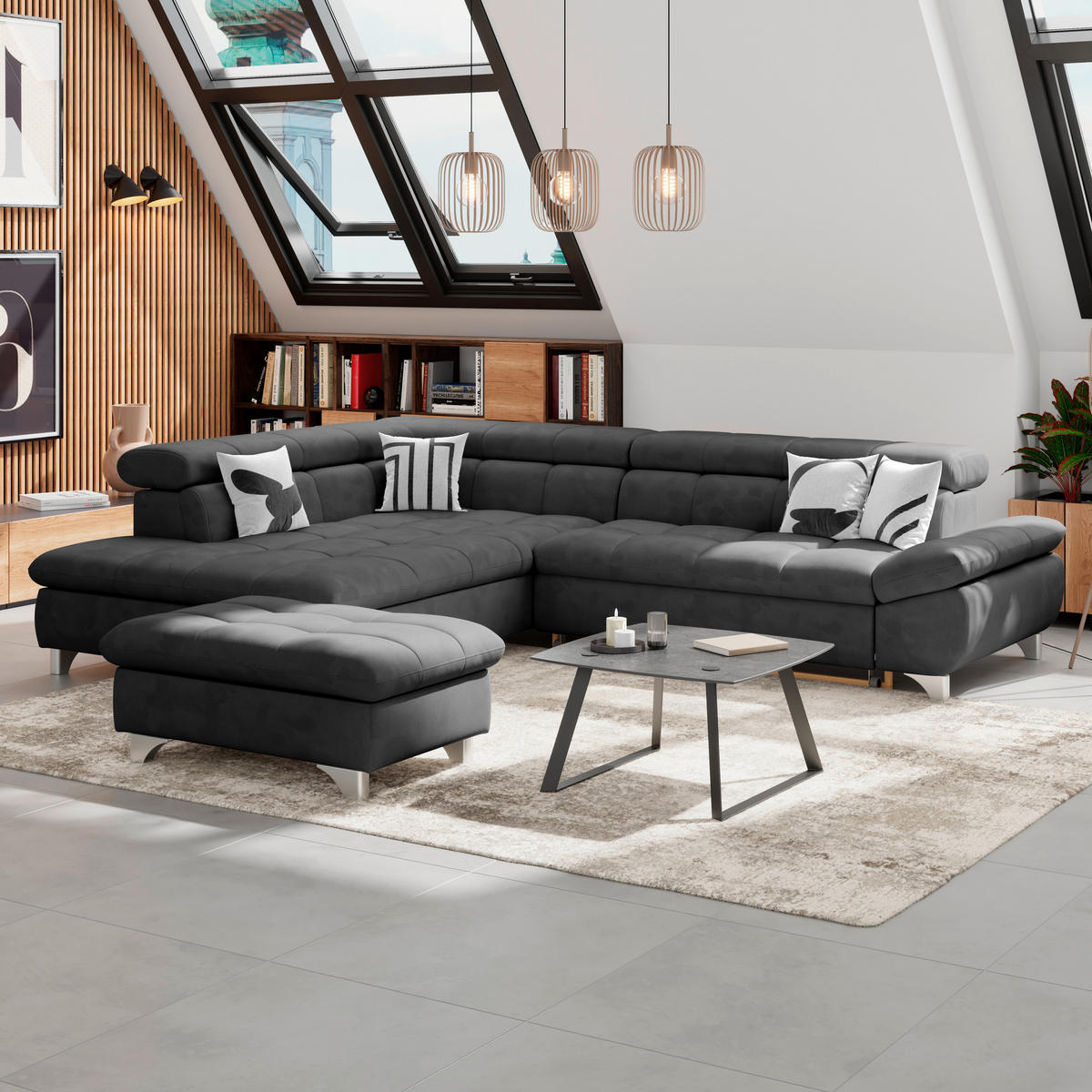 ECKSOFA Anthrazit Chenille  - Chromfarben/Anthrazit, KONVENTIONELL, Textil/Metall (234/312cm) - Livetastic