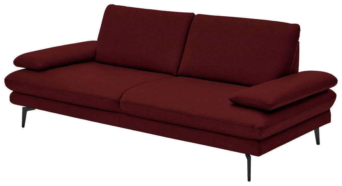 3-SITZER-SOFA in Echtleder Dunkelrot  - Schwarz/Dunkelrot, Design, Leder/Metall (222/86/104cm) - Dieter Knoll