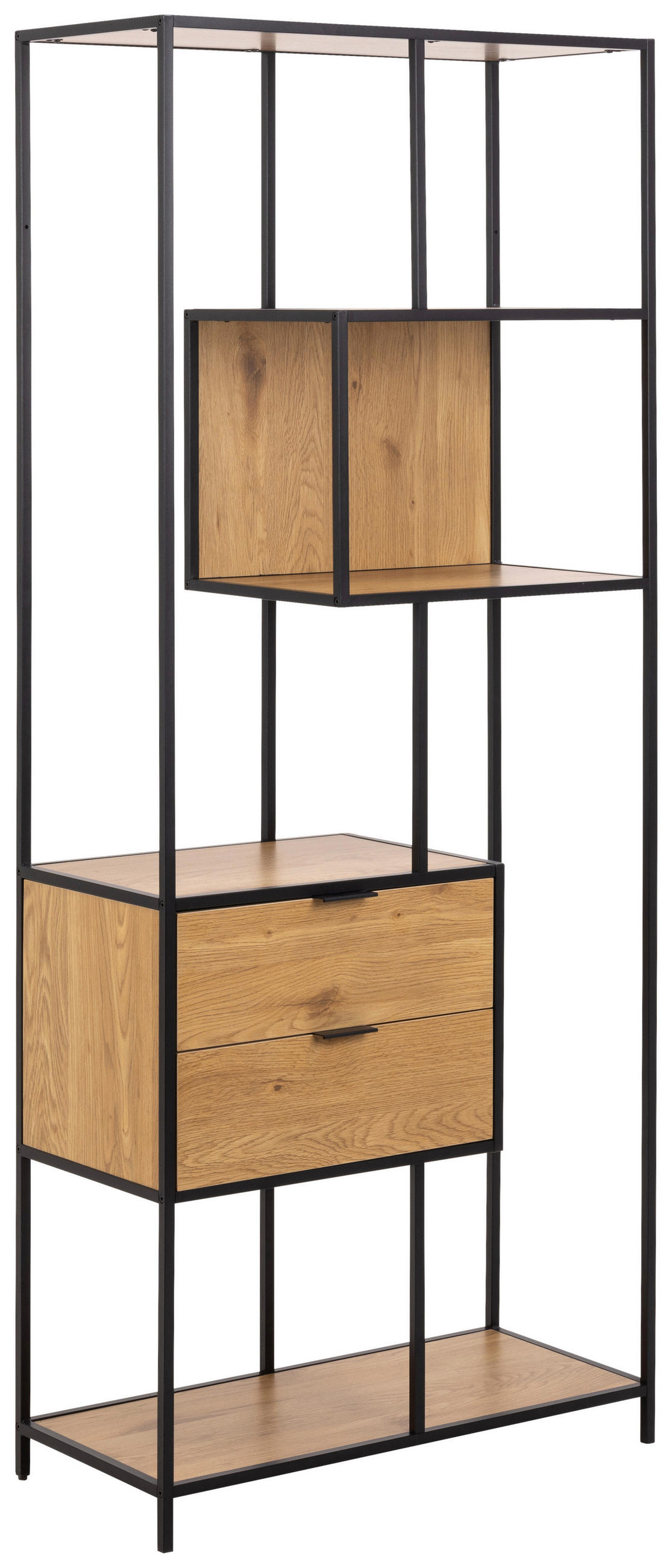 Etajeră, 77/185/35 cm, negru, culoare lemn stejar,  - culoare lemn stejar/negru, Modern, metal/material pe bază de lemn (77/185/35cm)