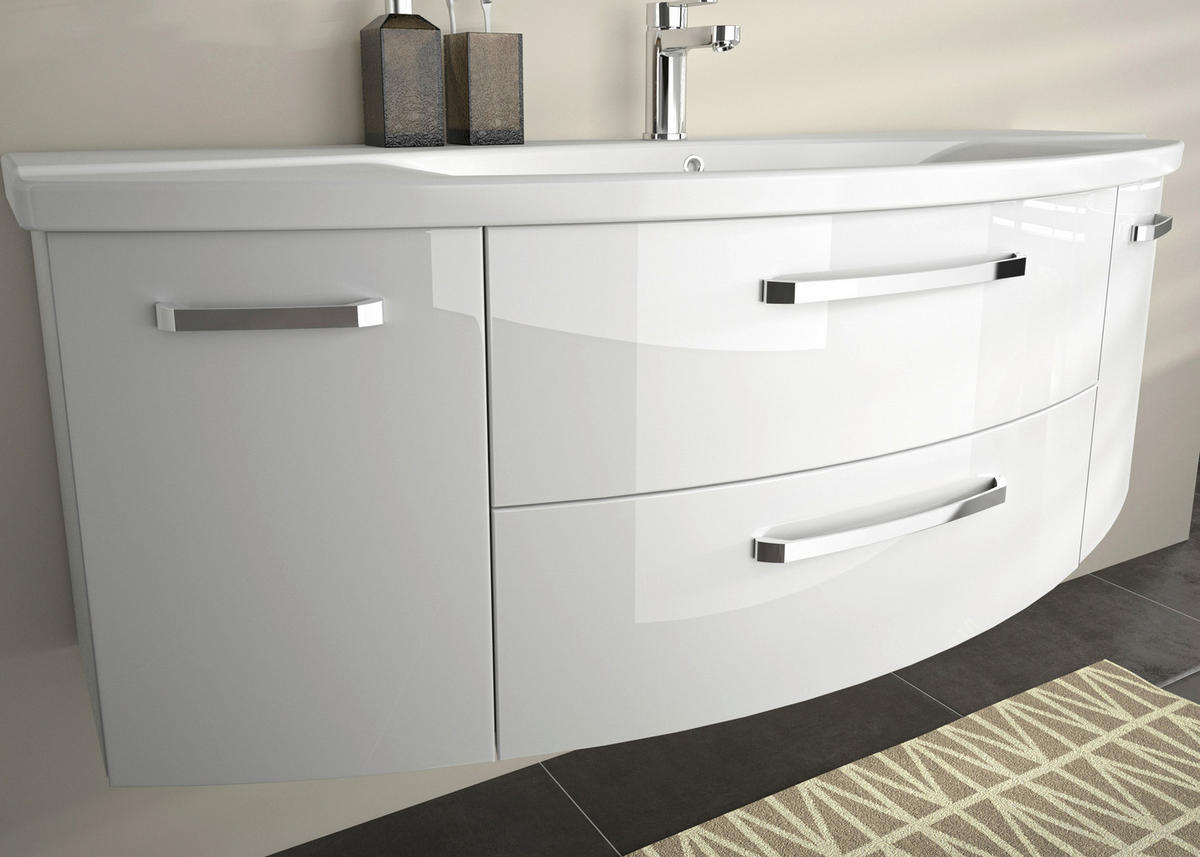 BADEZIMMER 3-teilig  in 144 cm  - Chromfarben/Weiß Hochglanz, MODERN, Glas/Keramik (144cm) - Sadena