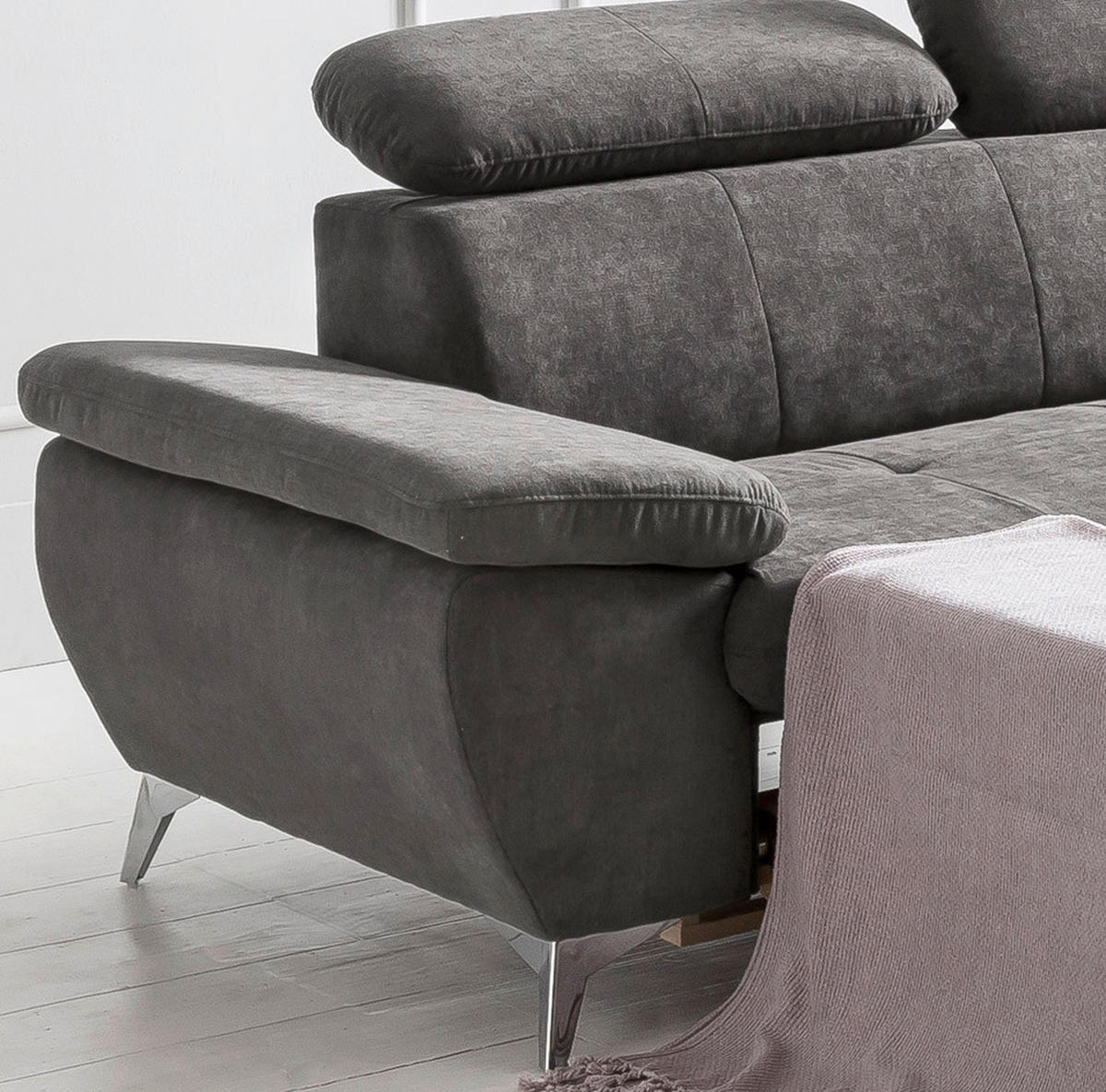 ECKSOFA in Mikrofaser Grau  - Chromfarben/Grau, Konventionell, Textil/Metall (256/209cm) - Livetastic