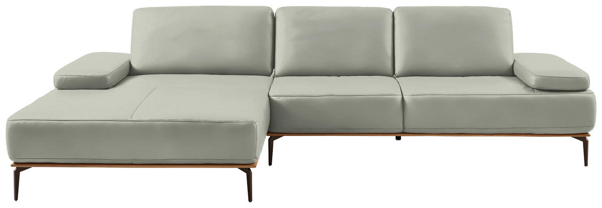 ECKSOFA Echtleder Hellgrau  - Hellgrau/Bronzefarben, Design, Leder/Holz (176/314cm) - Valnatura