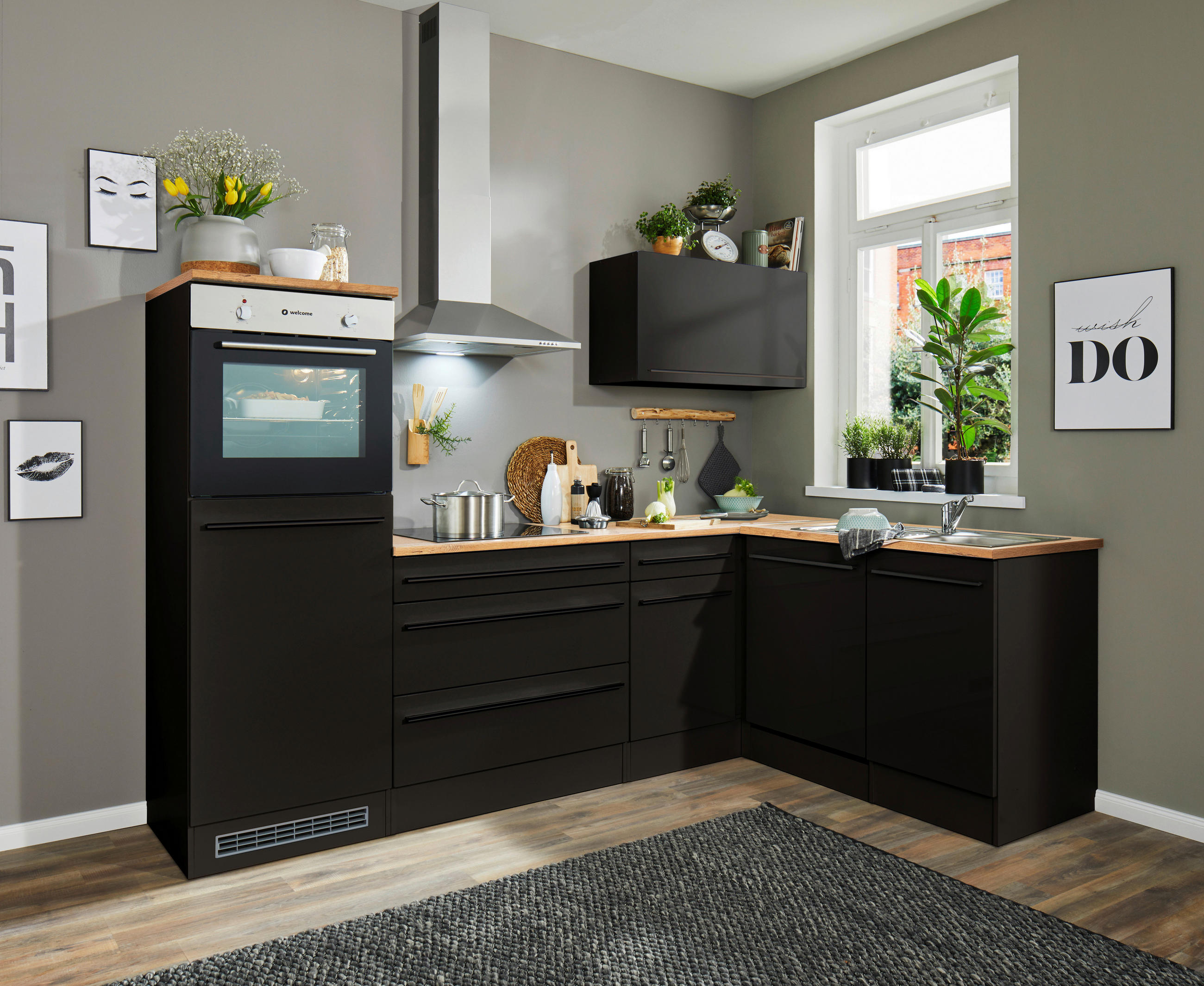 Eckküche Jazz 6 Schwarz Mit E-Geräten