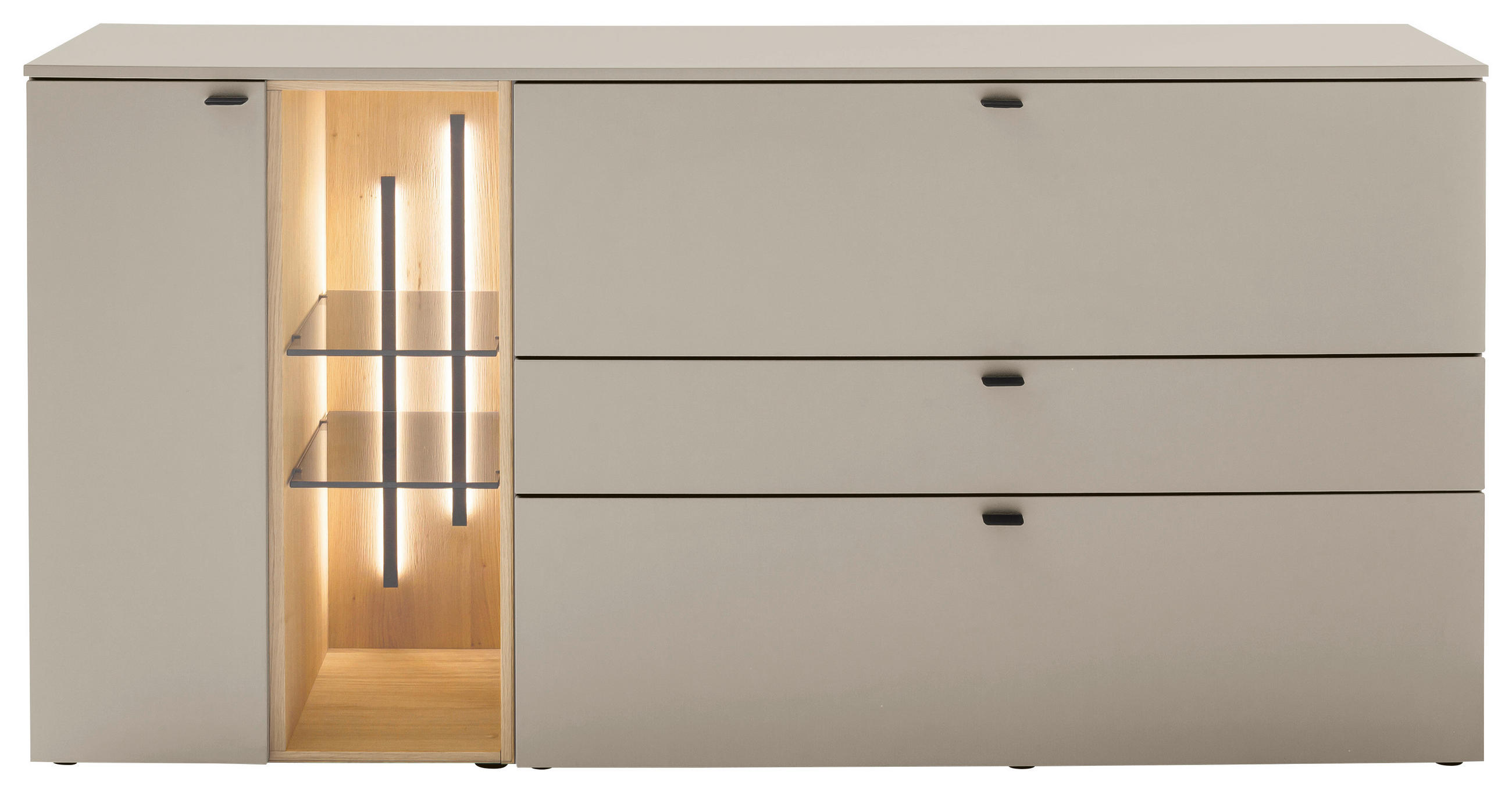 SIDEBOARD Wildeiche, Seidengrau  180/89/43 cm  - Wildeiche/Anthrazit, Design, Glas/Holz (180/89/43cm) - Venjakob