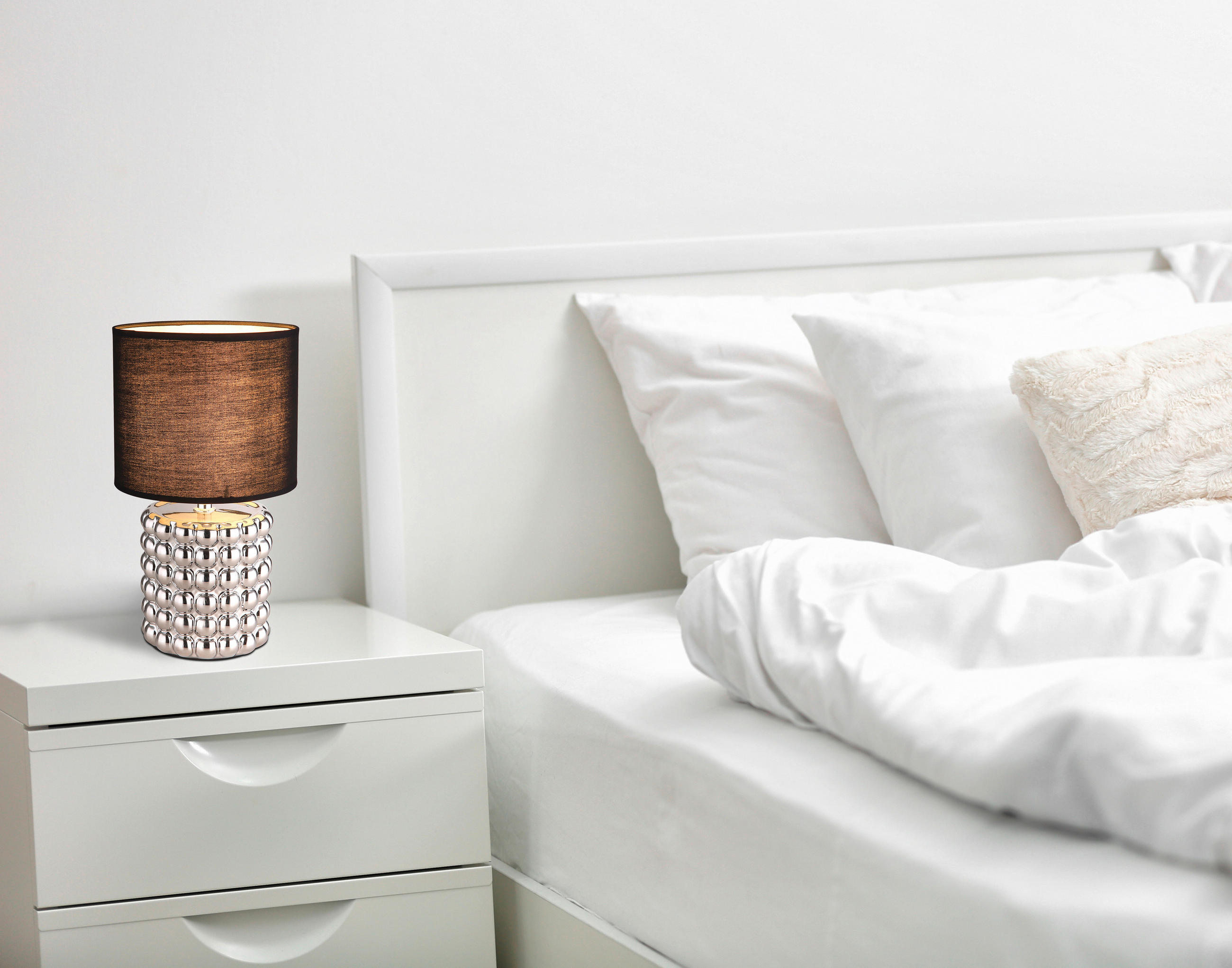STOLNÍ LAMPA, E14, 18.5/33 cm  - černá/barvy chromu, Konvenční, textil/keramika (18.5/33cm) - Globo