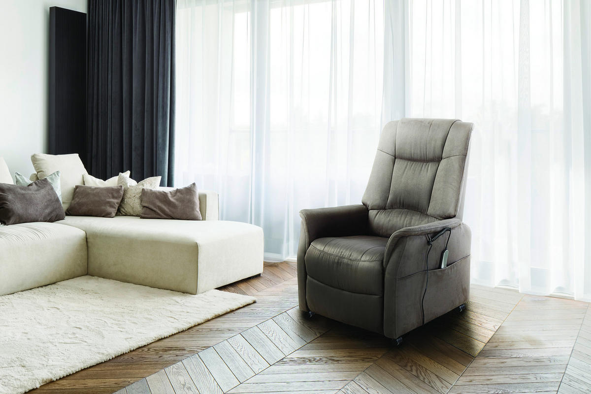 FERNSEHSESSEL  mit Relaxfunktion, Aufstehhilfe Mikrofaser Grau  - Graubraun/Schwarz, KONVENTIONELL, Kunststoff/Textil (77/85-109/87-158cm) - Cantus