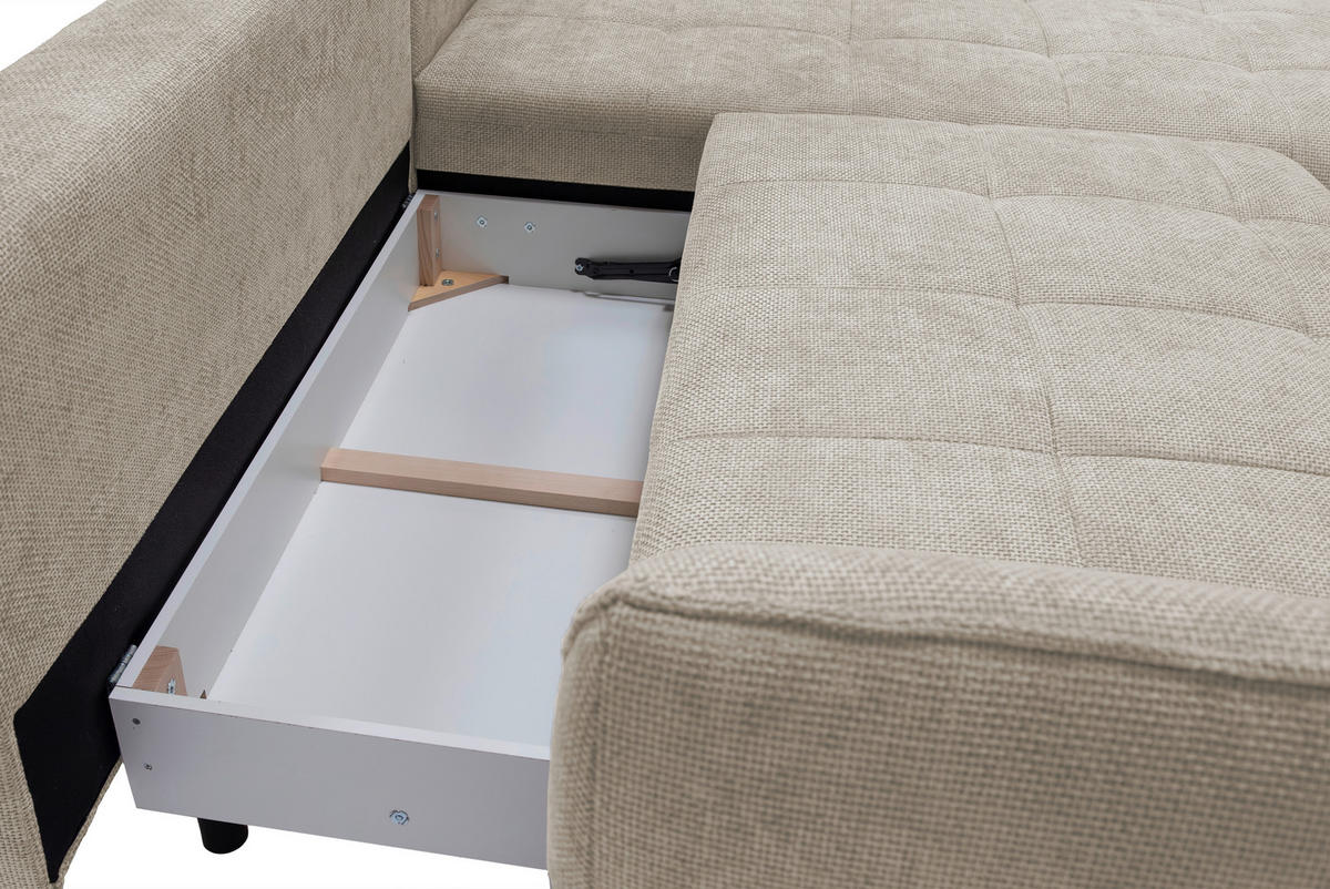 ECKSOFA in Struktur Sandfarben  - Sandfarben/Schwarz, Design, Textil/Metall (282/187cm) - Livetastic