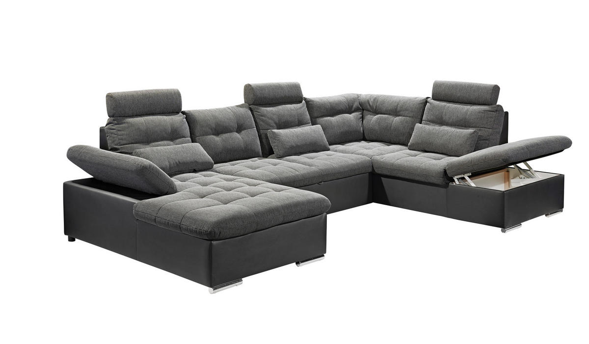 SOFFA i vävt tyg grå, svart  - kromfärg/svart, Design, textil/plast (170/324/218cm) - MID.YOU