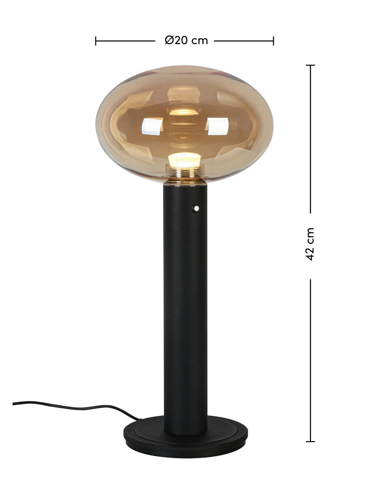 AKKU-TISCHLEUCHTE 20/42 cm  - Bernsteinfarben/Schwarz, Design, Glas/Kunststoff (20/42cm) - Dieter Knoll