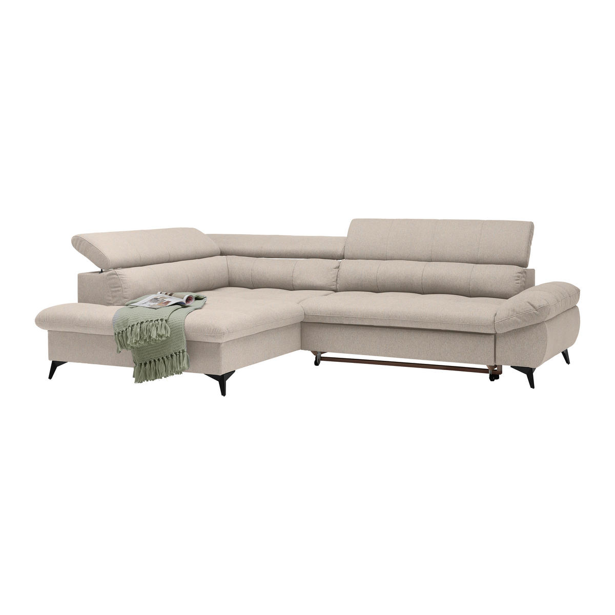 ECKSOFA in Chenille Beige  - Beige/Schwarz, Modern, Textil/Metall (201/296cm) - Livetastic
