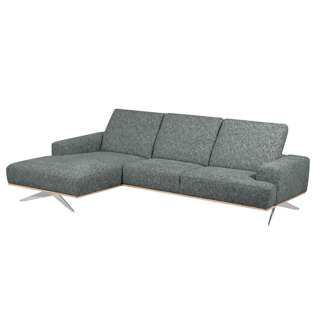 ECKSOFA PORTLAND Anthrazit Struktur Kopfteilverstellung  - Chromfarben/Anthrazit, Design, Holz/Textil (187/295cm) - Livetastic