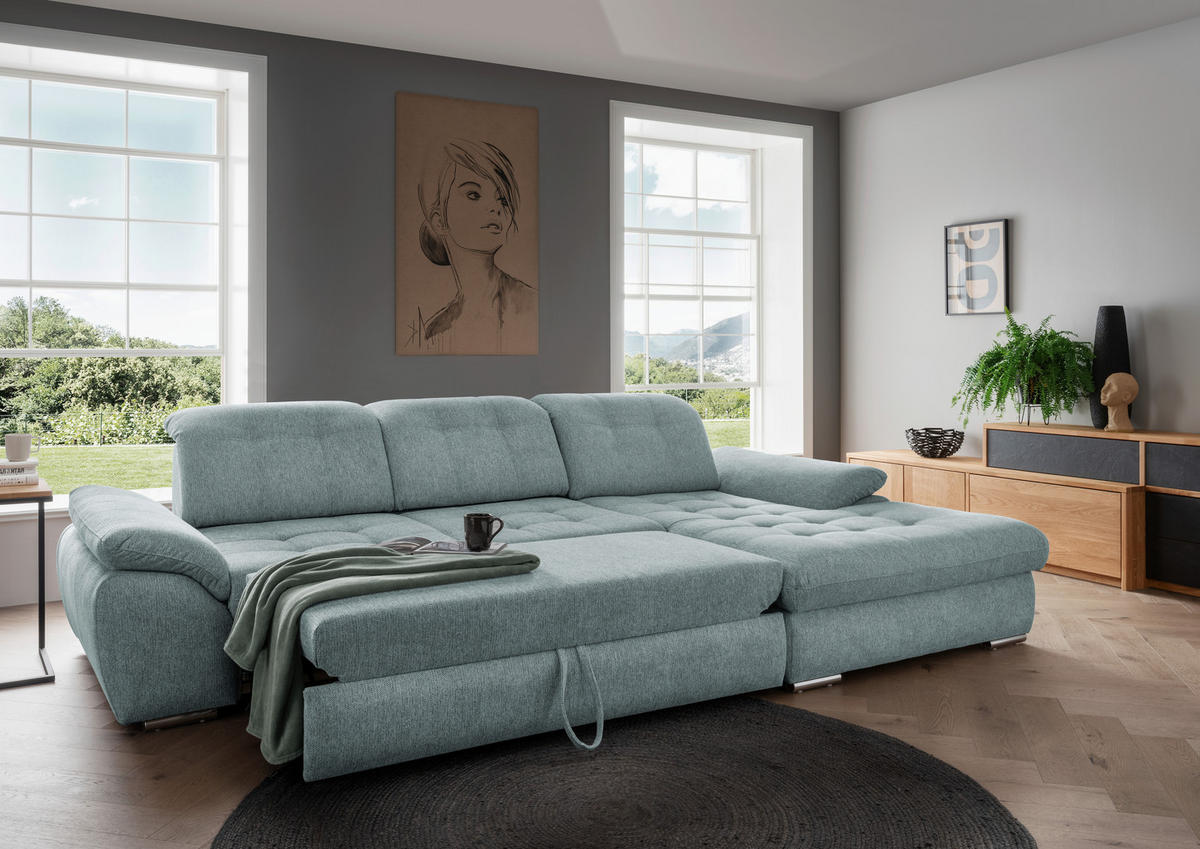 ECKSOFA in Chenille Blau  - Chromfarben/Blau, Modern, Textil/Metall (314/184cm) - Livetastic